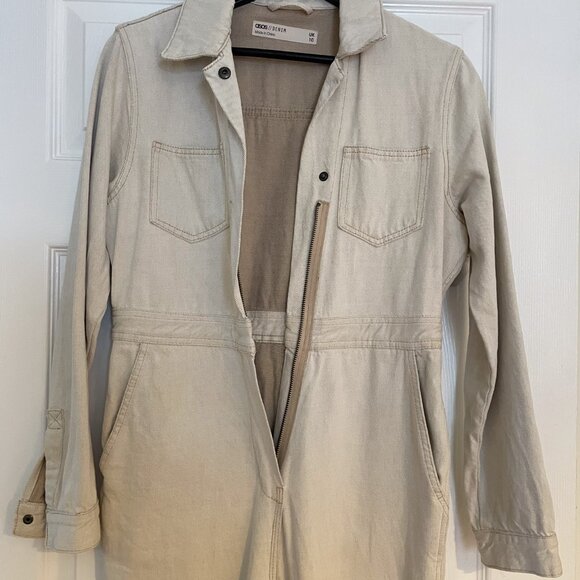 ASOS DESIGN premium denim utility boilersuit in bone white - Picture 7 of 10